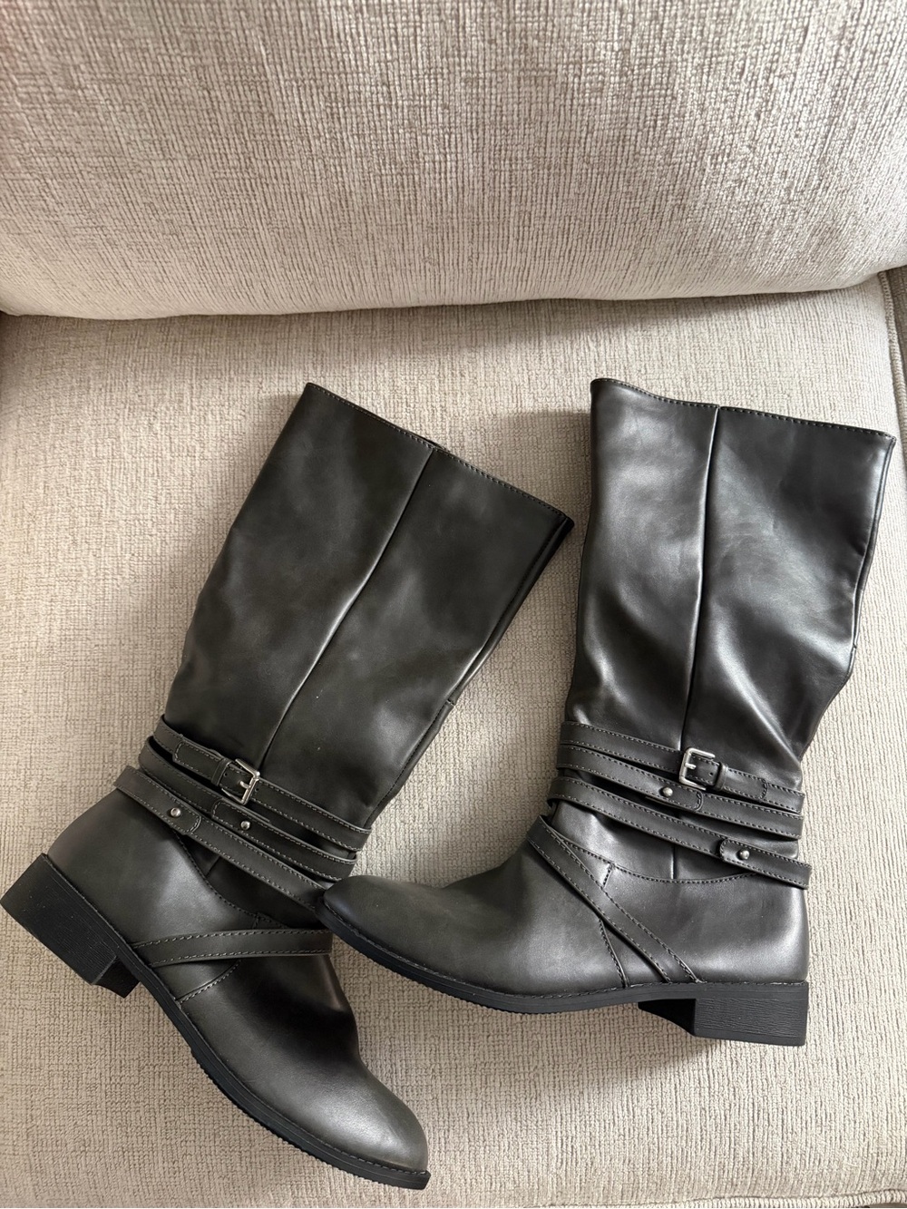 Brash Women's Mid-Calf Buckle Boots in Dark Gray